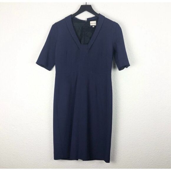 Reiss Navy Dress Angel Fitted Panel Short Sleeve size 8 - Picture 2 of 10